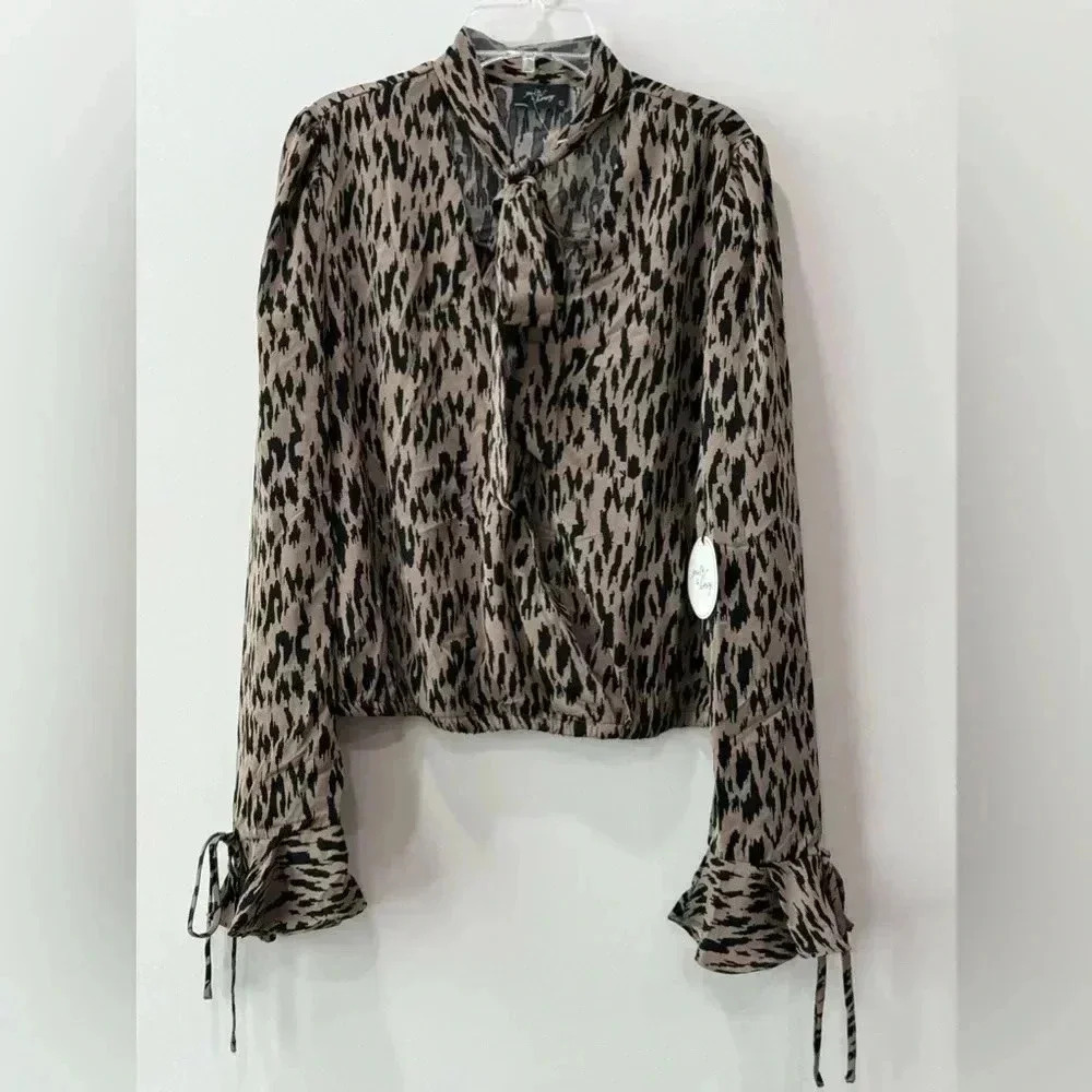 Milk & Honey Black and Tan Print Blouse - Size L